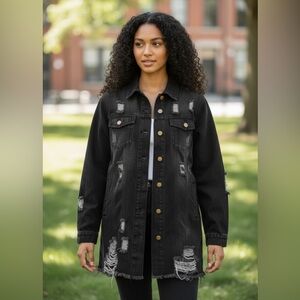 Distressed Jean  Top Long Sleeve Ripped Denim Jacket Size‎ M